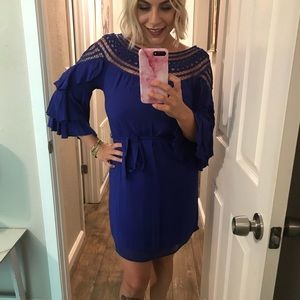 Altard State royal blue ruffle cutout dress